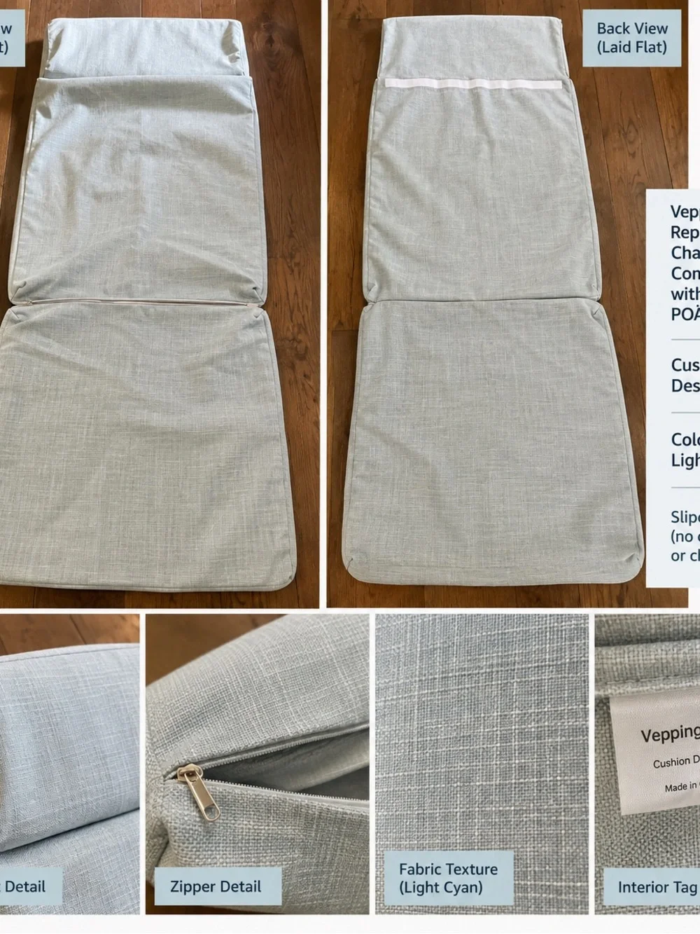 Vepping Lude IKEA POÄNG Replacement Chair Cover Cushion Design 1 Light Cyan NWOT